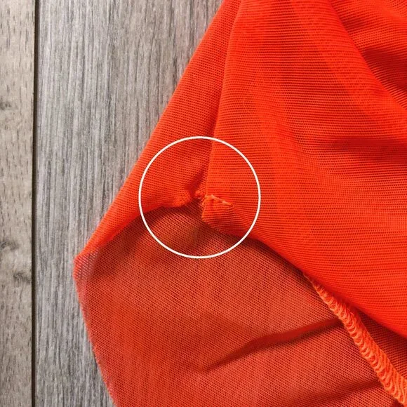 AKIRA Rory Ruched Mesh Asymmetrical Short Sleeve T-shirt Orange Womens Large Y2K - Picture 6 of 14